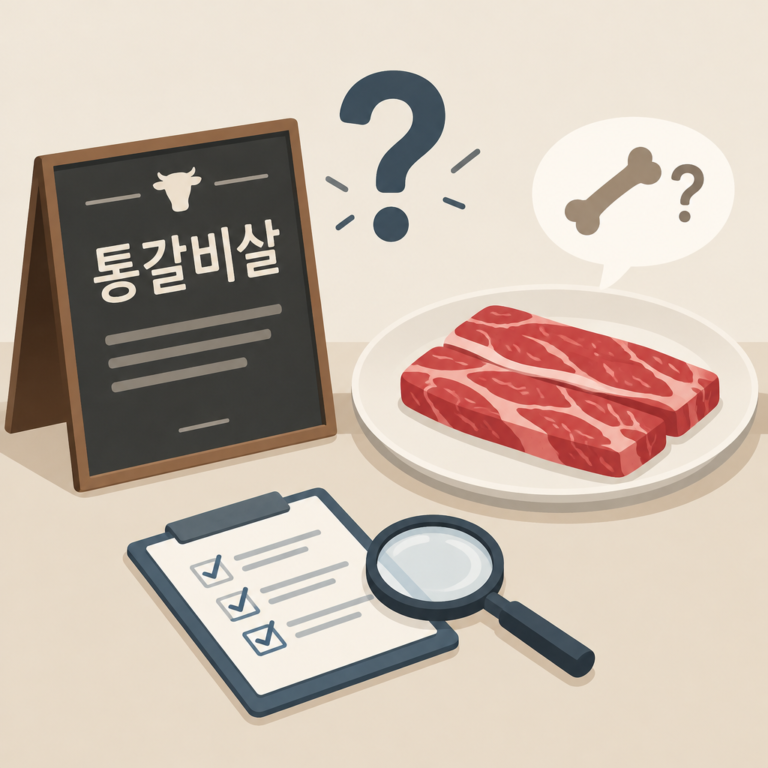 AI 생성 설명 이미지: 안산일동한우 유니드정육식당 | ‘통갈비살’ 메뉴명으로 형태를 판단할 때 확인할 점